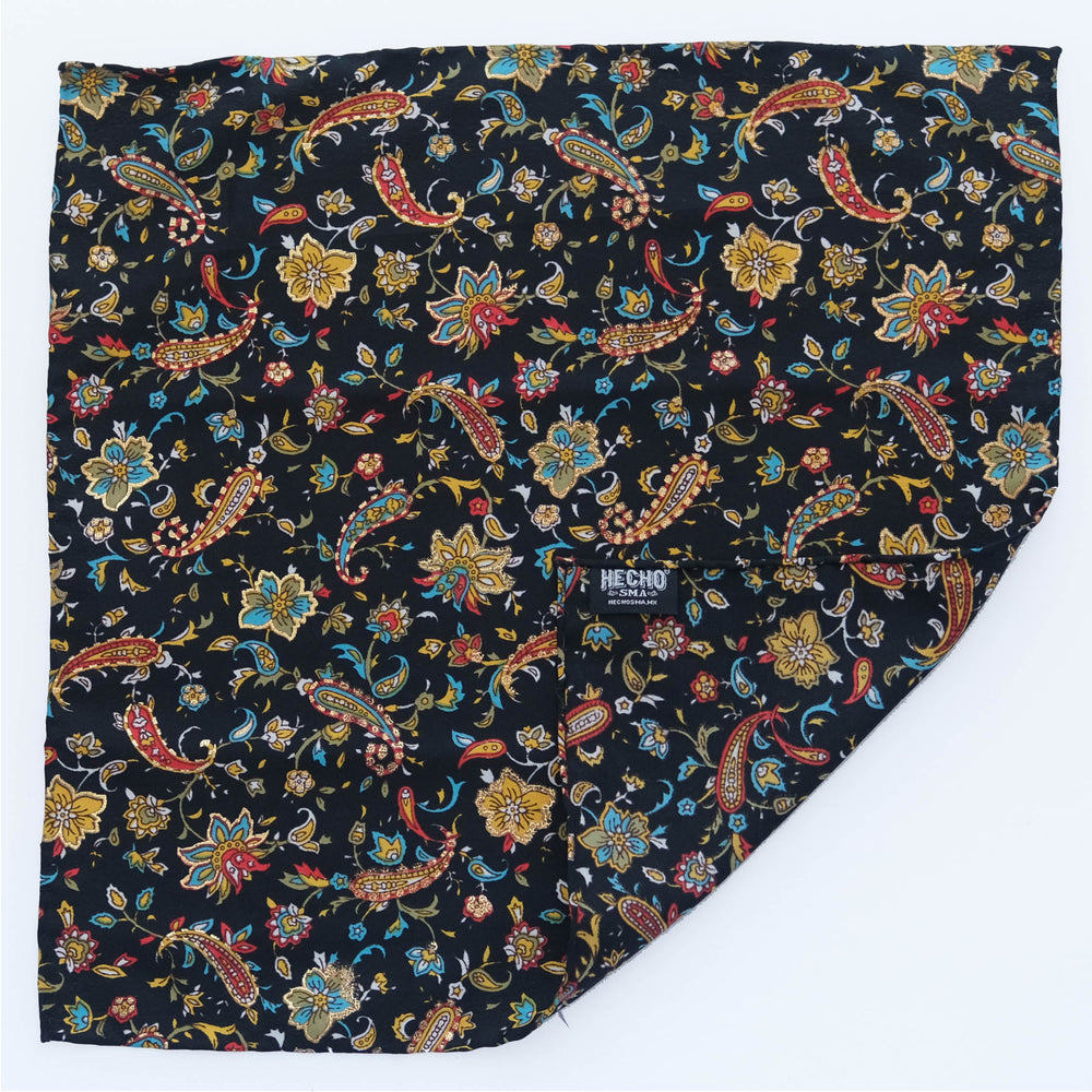 Pañuelo | Paisley with Florals on Black with Gold